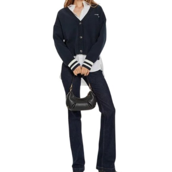 GUESS JEANS EMBROIDERED LOGO VARSITY CARDIGAN DARING OCEAN - Picture 2 of 6